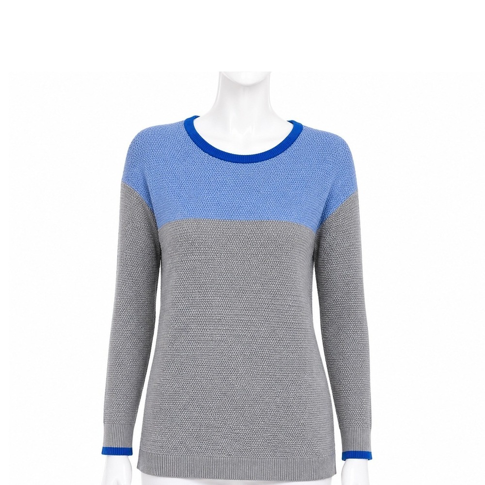 Talbots Colorblock Knit Tunic Sweater Women's Medium Blue Gray